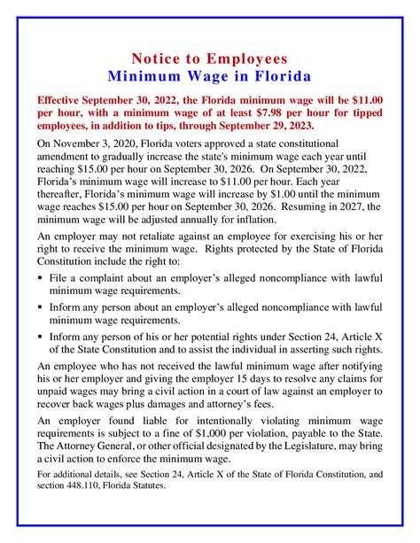 minimum wage in florida laws
